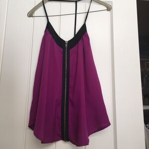 Papaya Magenta Swing Cami Top Exposed Front Zip T Back Black Trim S